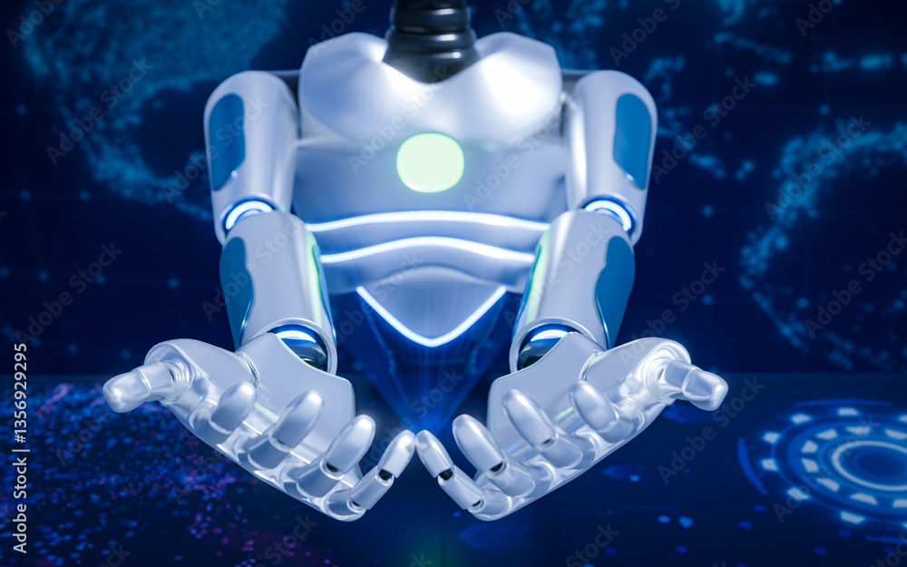 Poster the robot arm has the letters ai or artificial intelligence placed on the circuit board or mother bo