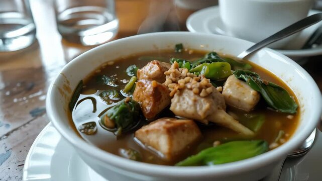 Delicious Tofu and Vegetable Stew in a Bowl A Close Up Shot of a Savory Asian Cuisine Dish