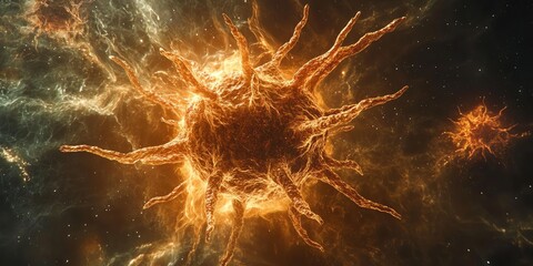 Glowing Virus Cell in Space Medical Science Background