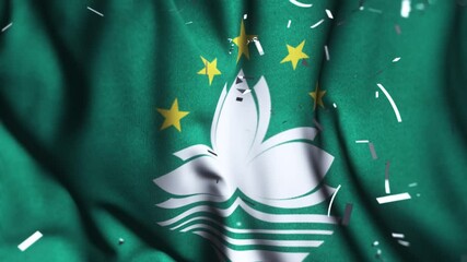 Macau Flag Waving with Confetti | National Day Celebration | Chinese Special Administrative Region | Patriotism Background
