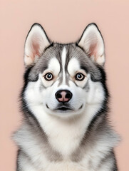 Obraz premium Adorable husky dog portrait against a pale pink background