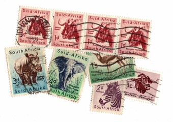 Vintage wildlife postage stamps from South Africa.