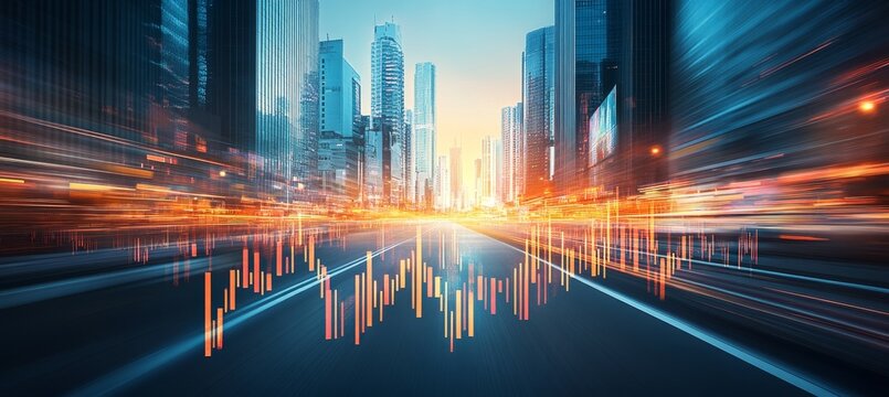 Fast Growth Business Services With Cityscape Background Showing Colorful Digital Graph Illustration