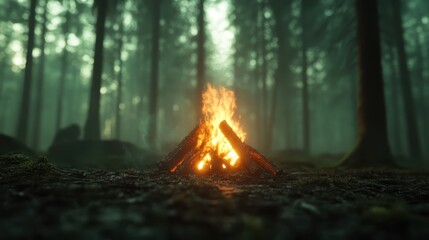 A radiant campfire crackles softly, surrounded by untouched woods, creating a perfect setting for connection, warmth, and wholesome moments beneath the gentle twilight sky.