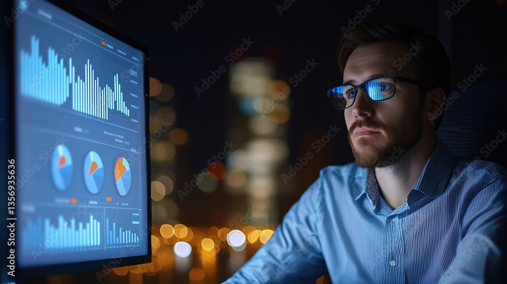 Aufkleber data analyst analyzing customer metrics in modern office environment