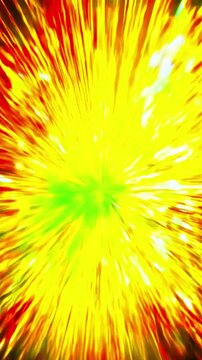Animated human brain exploding with light flares. Illustration of a brain explosion. Light beams spreading while constantly changing color. Color bomb rays.