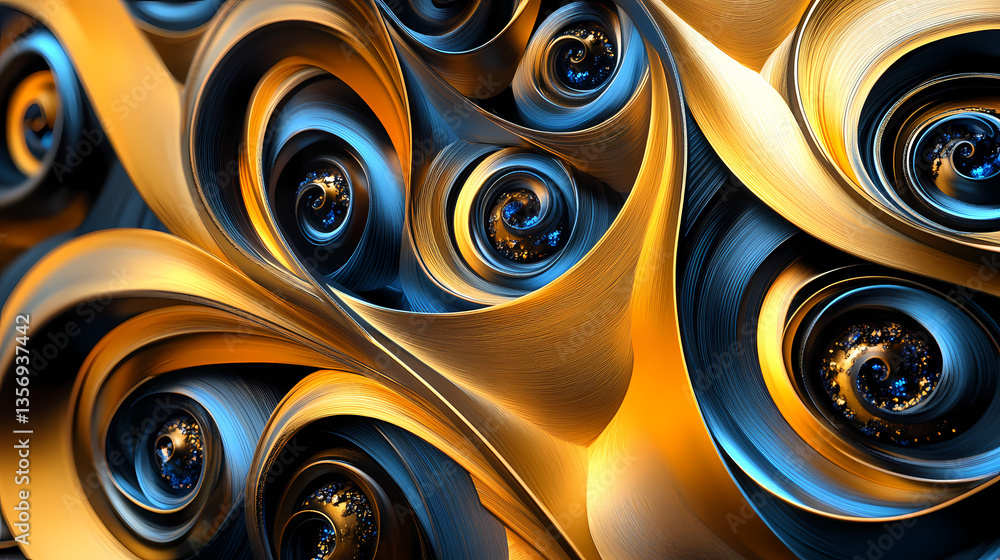 Poster abstract spirals: a mesmerizing abstract artwork features a cascade of flowing swirls and curls, pai