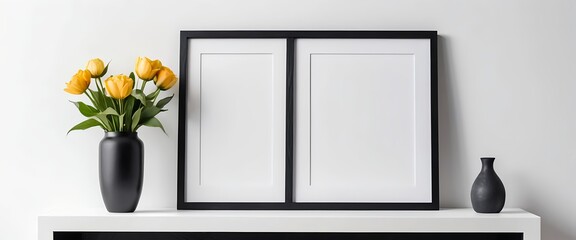Modern Home Decor Yellow Tulips and Black Frame Mockup