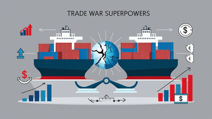 Conceptual Illustration of Trade War with Economic Symbols
