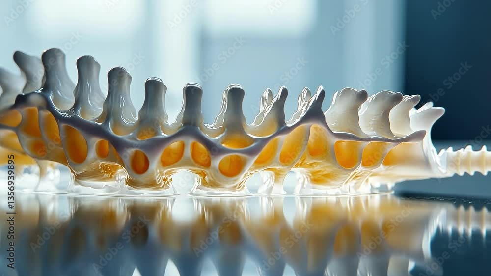 Aufkleber a medium closeup of a 3dprinted spinal implant resting on a glass surface highlighting its intricate