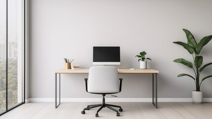 Minimalistic Workspace Design Featuring Tranquil Atmosphere and Simple Decor Elements