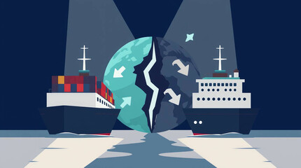 Conceptual Illustration of Trade War with Economic Symbols