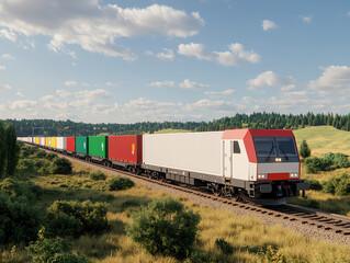 Fototapeta premium Efficient logistics and transportation systems enhance sustainability in freight movement across beautiful landscapes