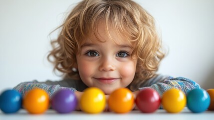 Obraz premium Adorable Toddler Playing with Colorful Balls, a Portrait of Joy and Innocence