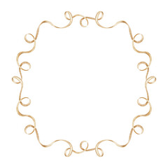 Silk ribbon wreath, pastel beige color ribbon. Watercolor illustration frame hand drawn in vintage style on isolated background, copy space template for retro cards, invitations, new year, christmas