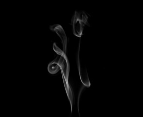 Close-up photo set of abstract white smoke or incense sticks floating on black background. Fog and clouds effect for design. Smog elements.