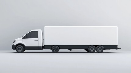 Side view of a white delivery truck with a blank cargo area.