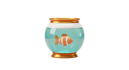 Isolated Cartoon Goldfish in Fishbowl