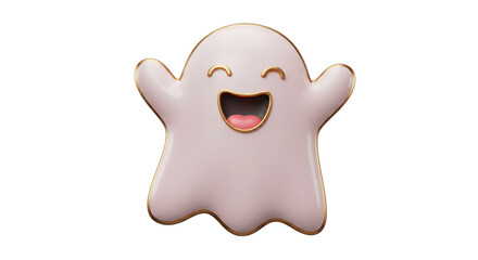 Isolated Happy Cartoon Ghost with Golden Outline