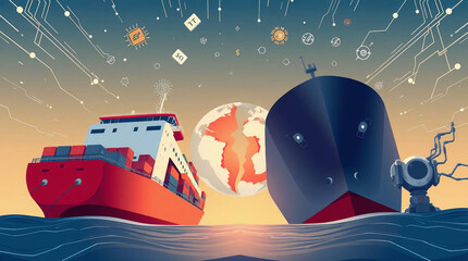 Conceptual  Illustration of Trade War with Economic Symbols