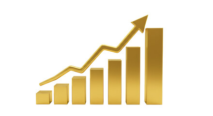 Isolated Golden Bar Graph with Upward Arrow for Success