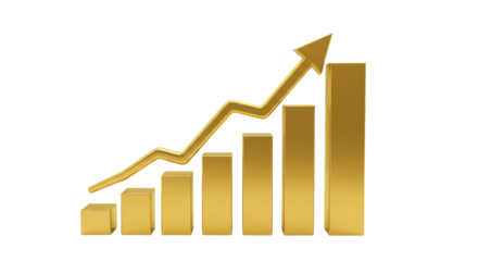 Isolated Golden Bar Graph with Upward Arrow for Success