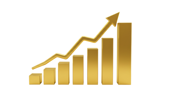 Isolated Golden Bar Graph with Upward Arrow for Success
