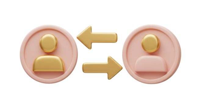 Isolated Golden User Icon Exchange with Arrows