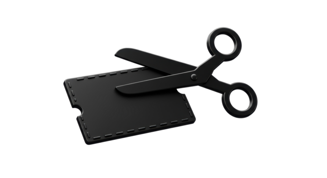 Isolated Black Scissors Cutting a Black Ticket