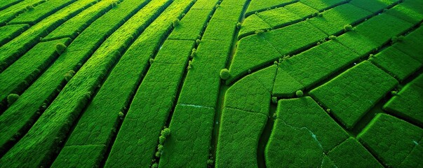 Fototapeta premium Aerial view of geometric tea plantation patterns at Sao Miguel, Azores, Portugal, Cha Gorreana, field