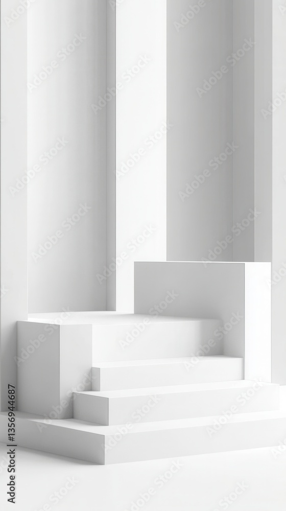 Poster minimalist white geometric staircase with architectural columns in a modern studio setting clean and