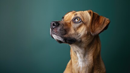 Brown dog looking up at sky