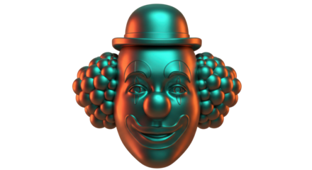 Isolated Metallic Green Clown Face with Orange Highlights
