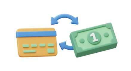 Isolated Money Exchange: Credit Card and Dollar Bill with Arrows