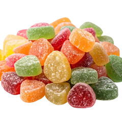 Pile of assorted jelly candies isolated on transparent background