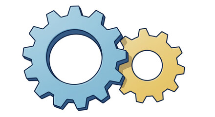 Isolated Interlocking Gears in Blue and Yellow Hues