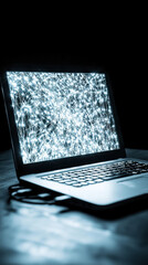 laptop displaying network of interconnected lines and nodes, symbolizing high speed internet connectivity and digital