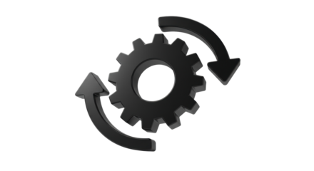 Isolated Black Gear with Rotating Arrows for Process and Workflow