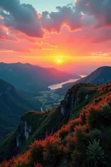 Fototapeten Aerial view of stunning landscapes with vibrant colors during sunset,  colors,  beautiful © kritsada
