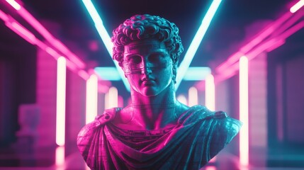 Apollo Bust Sculpture Futuristic Cyberpunk