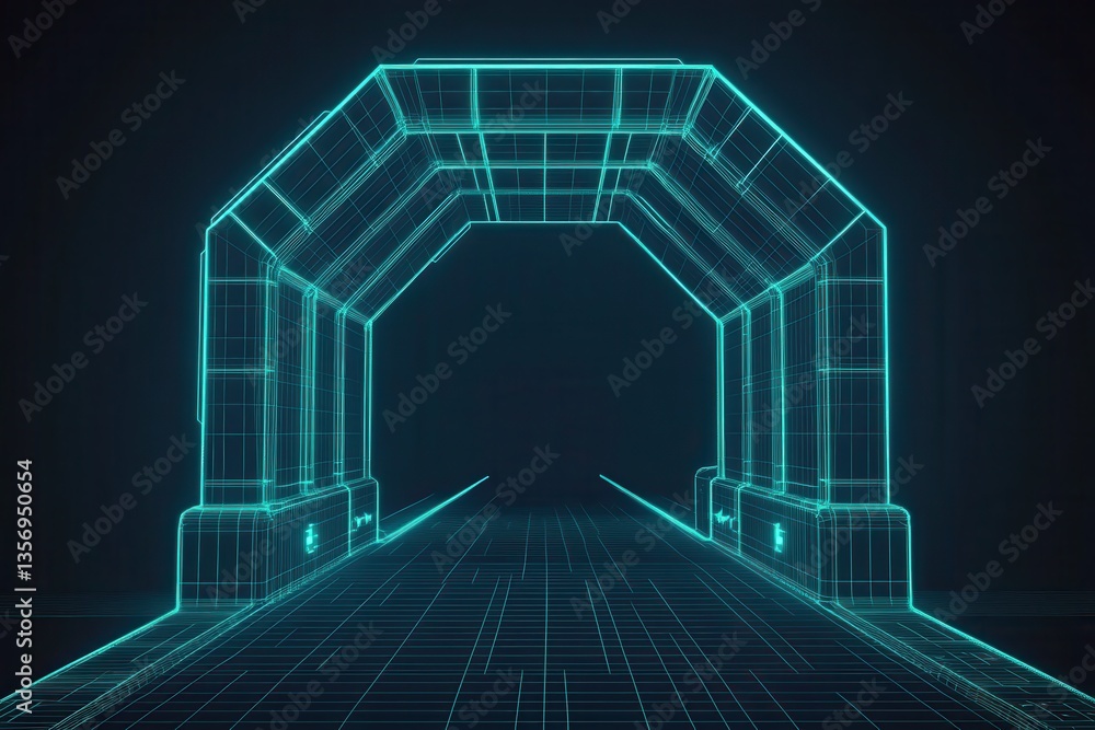 Poster a futuristic glowing digital illustration with striking neon colors and abstract shapes, creating a 