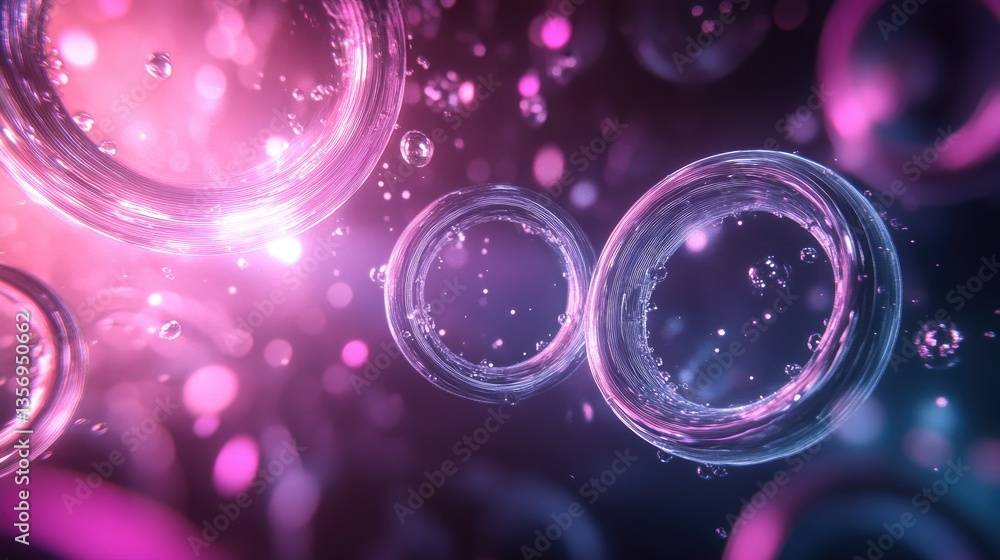 Poster abstract bubbles in vibrant colors with bokeh effect and light reflections for creative backgrounds 