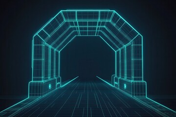 Obraz premium A futuristic glowing digital illustration with striking neon colors and abstract shapes, creating a high-tech and tech-oriented atmosphere.