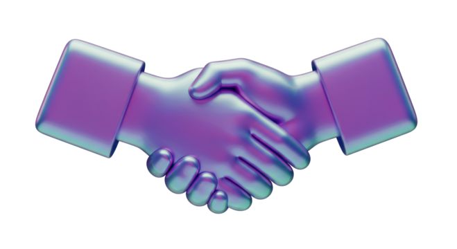 Isolated Metallic Purple Handshake with Iridescent Sheen