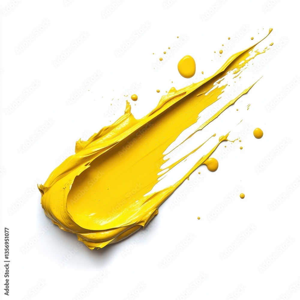 Poster vibrant stroke of yellow paint on a white background creating a dynamic artistic expression with a m