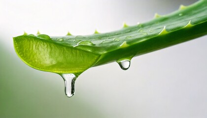 A freshly cut aloe vera leaf, with its thick, green outer layer revealing the translucent, gel-like substance inside