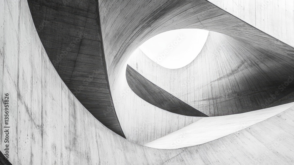 Poster abstract architectural design featuring smooth curves and unique shapes in monochromatic concrete co