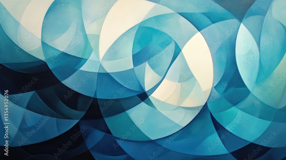 Poster abstract swirling blue and teal shapes creating a mesmerizing geometric pattern on a canvas