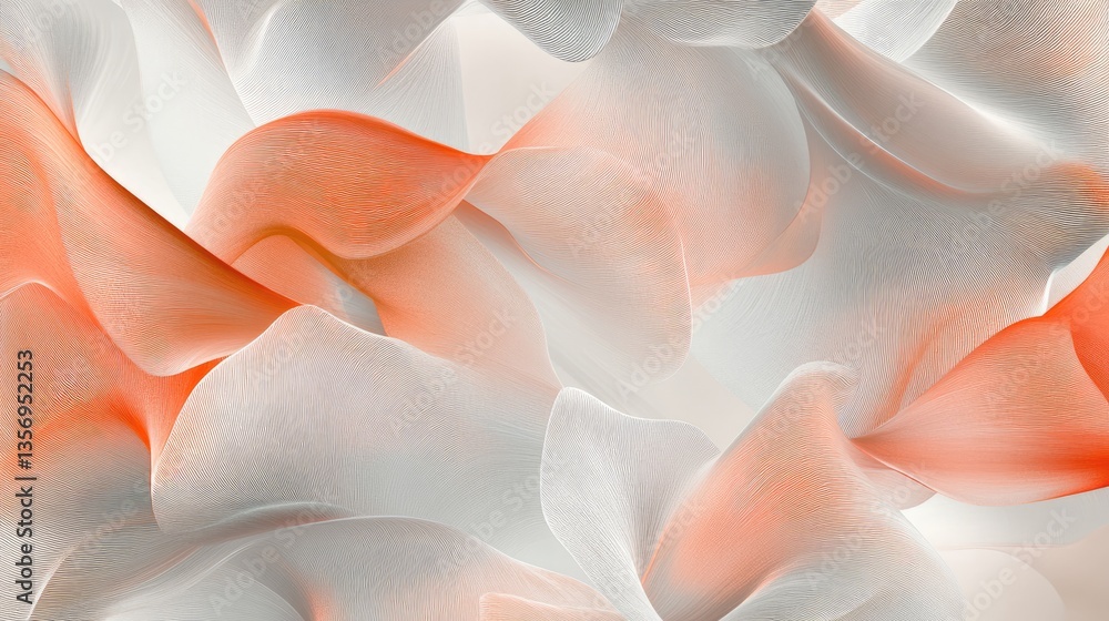 Poster abstract elegant wave patterns in soft coral and white hues flowing smoothly together in a seamless 