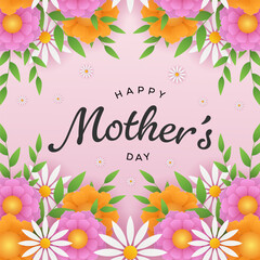 happy mothers day illustration in gradient style with flowers